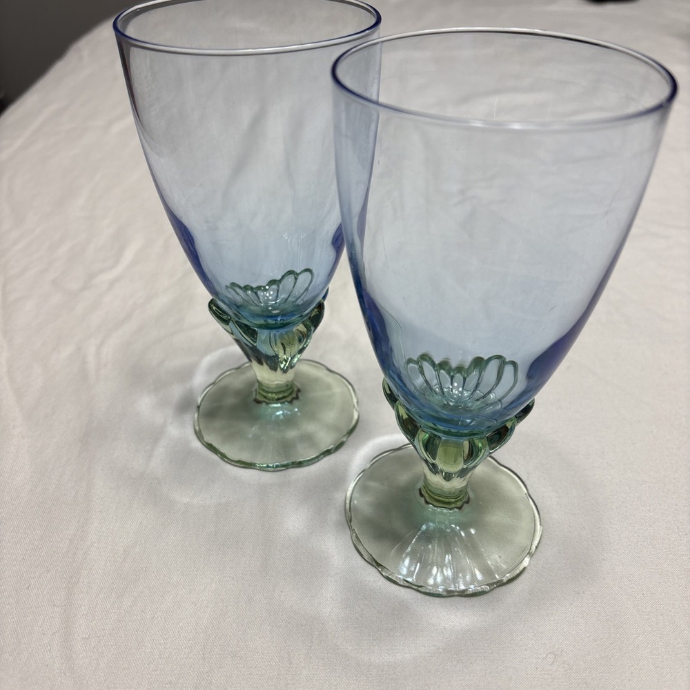 Baha By Bormioli Rocco/Italy Ice Blue Green Goblet 6" (2) Textured Art‎ Nouveau